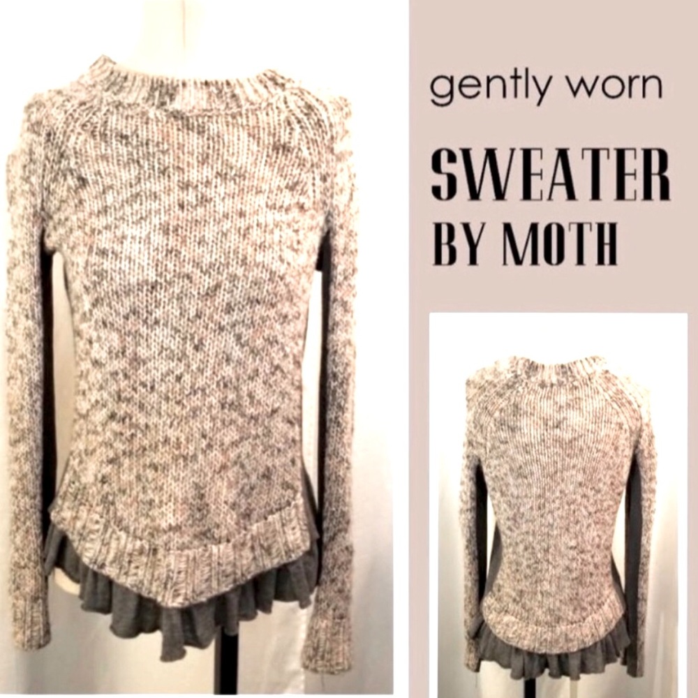 MOTH Sweater with Ruffle Layer on Bottom Sweater. Taupe/Gray Small, EUC (CL10)